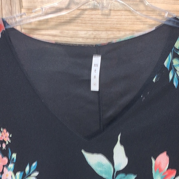 MTS Floral Flare Sleeves Lined Blouse Size Med Retro Boho Red Green Pink Black - Picture 3 of 8